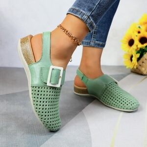 New Earth Origins Mint Green Perforated Slingback Flats 8.5